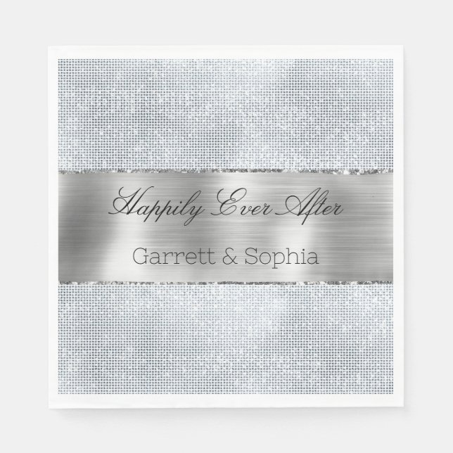 Glitzy Silver Sparkle Wedding Napkin (Front)