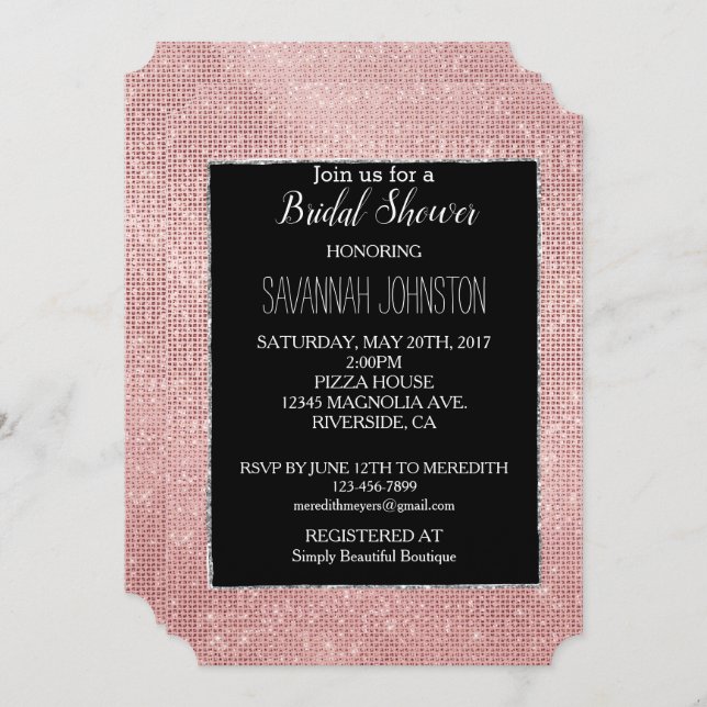Glitzy Sparkle White Rose Gold Silver Invitation (Front/Back)