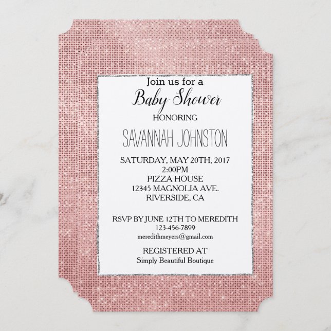 Glitzy Sparkle White Rose Gold Silver Invitation (Front/Back)
