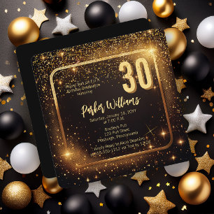Glitzy Sparkles Stars Gold 30th Birthday Party Invitation