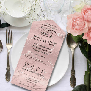 Glitzy Sparkly Blush Pink Silver Email All In One Invitation