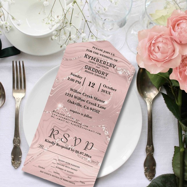 Glitzy Sparkly Blush Pink Silver Email All In One Invitation (Creator Uploaded)