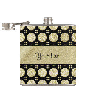 Glitzy Sparkly Faux Gold Glitter Buttons Hip Flask