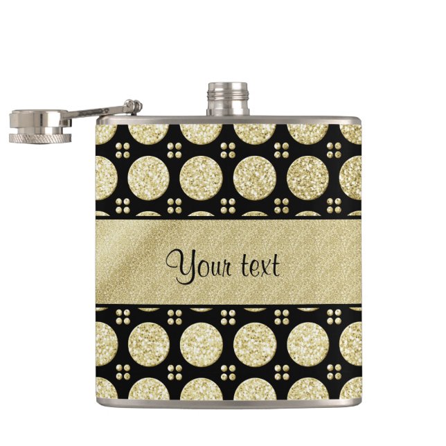 Glitzy Sparkly Faux Gold Glitter Buttons Hip Flask (Opened)