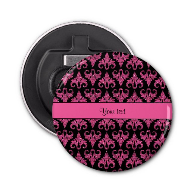 Glitzy Sparkly Hot Pink Glitter Damask Bottle Opener (Front)