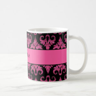 Glitzy Sparkly Hot Pink Glitter Damask Coffee Mug