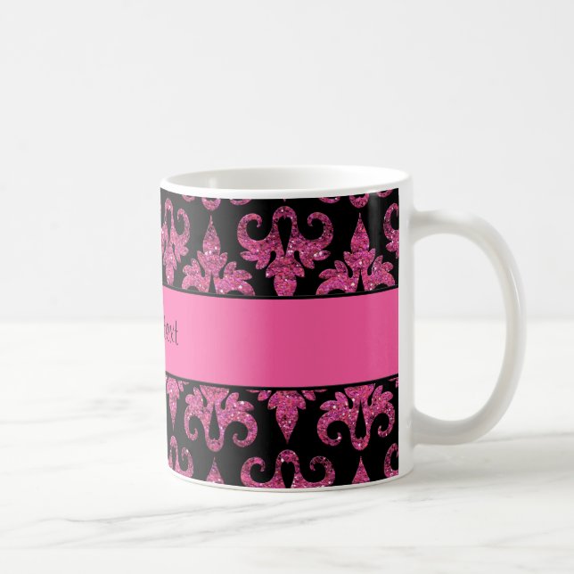 Glitzy Sparkly Hot Pink Glitter Damask Coffee Mug (Right)