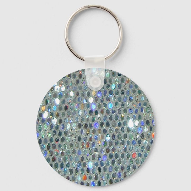 Glitzy Sparkly Silver Glitter Bling Key Ring (Front)