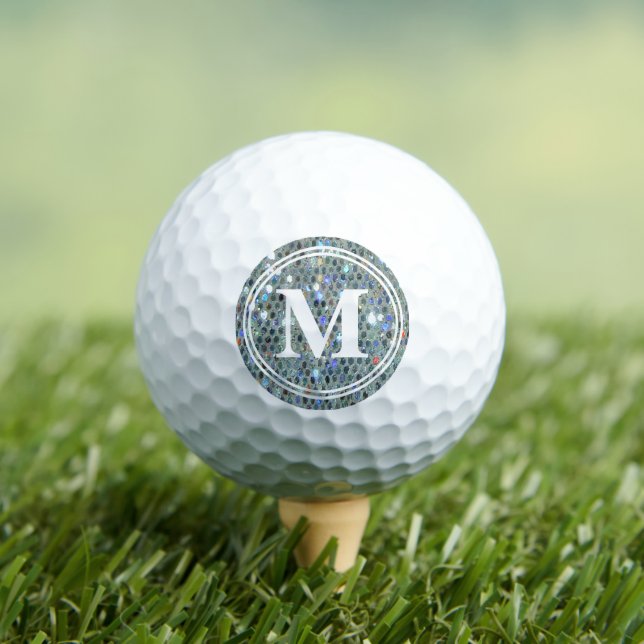 Glitzy Sparkly Silver Glitter Bling Monogram Golf Balls (Insitu Tee)