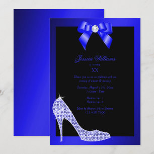 Glitzy Sparkly Stiletto, Blue Bow Birthday Party Invitation