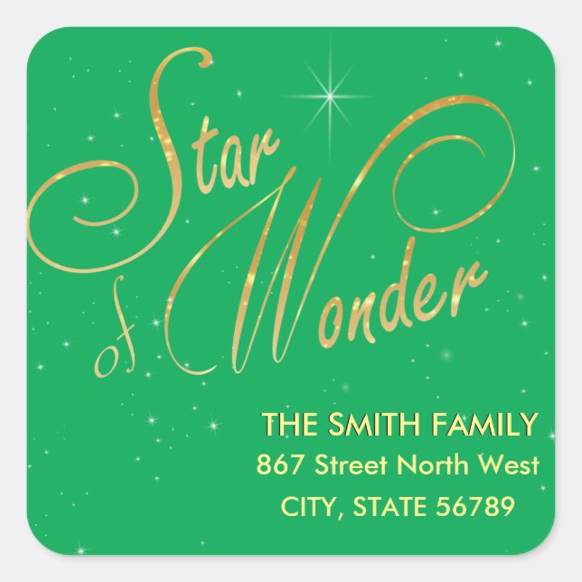 Glitzy Star of Wonder Festive Gold Glitter Square Sticker (Front)