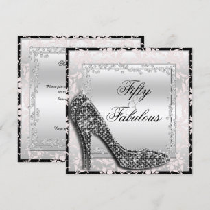 Glitzy Stilettos, Diamonds & Damask Fabulous 50 Invitation