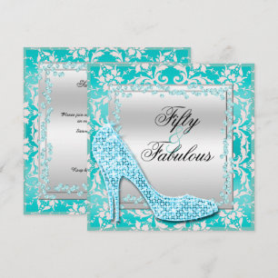 Glitzy Stilettos, Diamonds & Damask Fabulous 50 Invitation