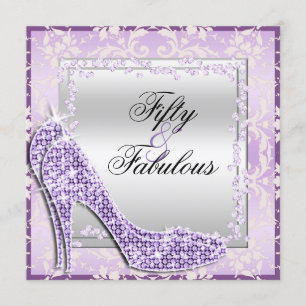 Glitzy Stilettos, Diamonds & Damask Fabulous 50 Invitation