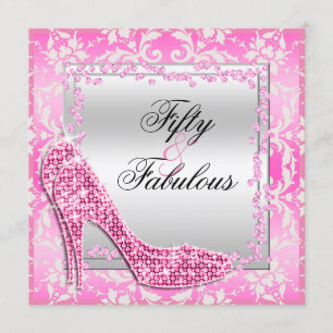 Glitzy Stilettos, Diamonds & Damask Fabulous 50 Invitation