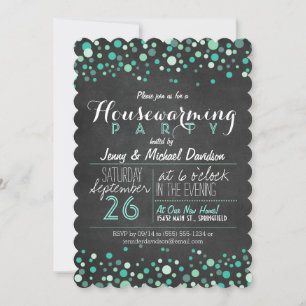 Glitzy Teal Green Chalkboard Housewarming Party Invitation