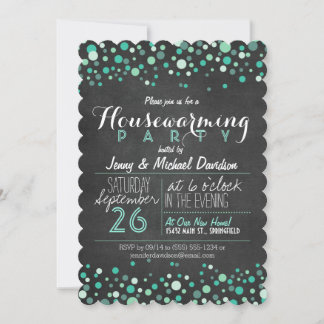 Glitzy Teal Green Chalkboard Housewarming Party Invitation