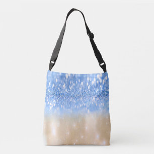 Glitzy Trendy Sparkle Blue and Gold Girly Glitter. Crossbody Bag