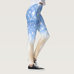 Glitzy Trendy Sparkle Blue and Gold Girly Glitter. Leggings