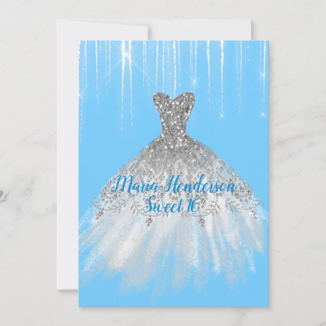 Glitzy Winter Themed Sweet 16 Birthday Invitation (Front)