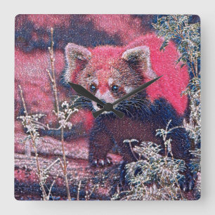 GlitzyAnimal_RedPanda_005 Square Wall Clock