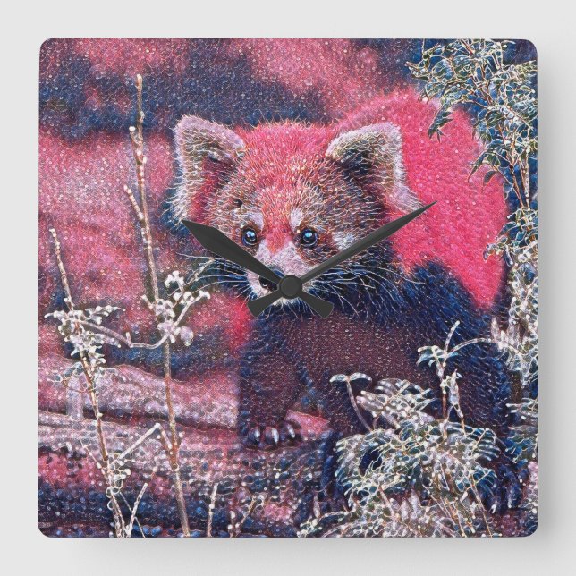 GlitzyAnimal_RedPanda_005 Square Wall Clock (Front)