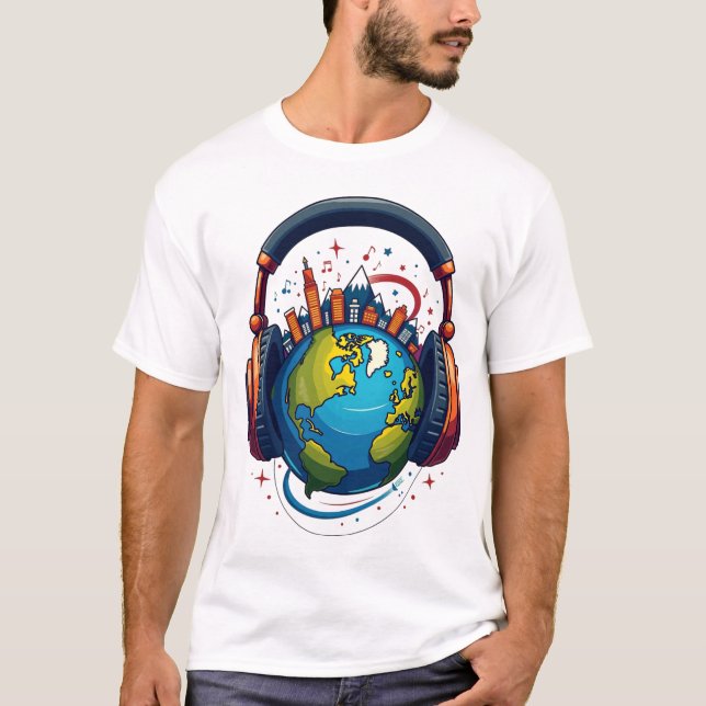 Global Beats: Earth & HeadphonesT-Shirt T-Shirt (Front)