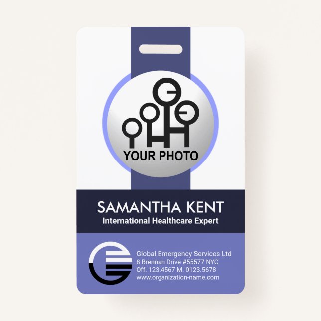 Global Blue Shades Stripe Photo Template Staff ID ID Badge (Front)
