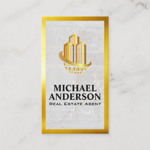 Global Buildings Marble Gold Border Business Card