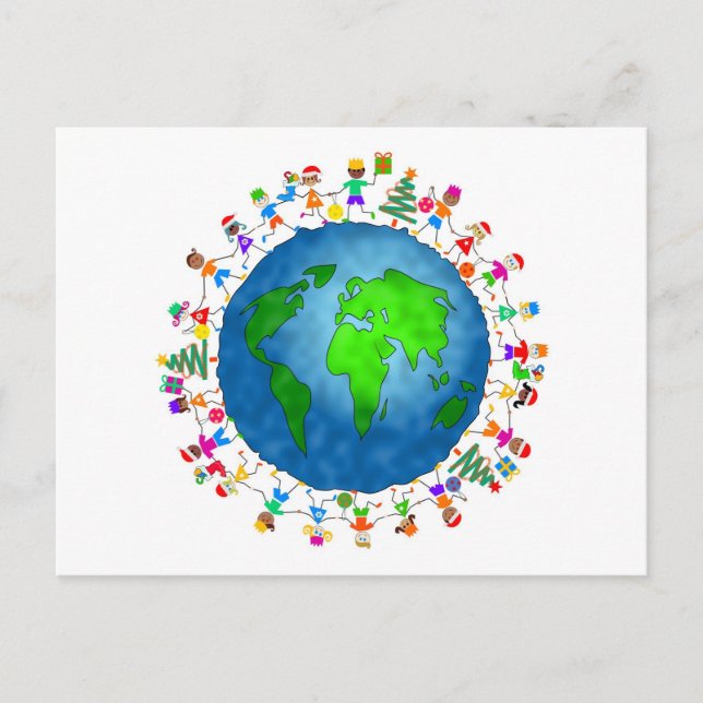 Global Christmas Kids Holiday Postcard (Front)