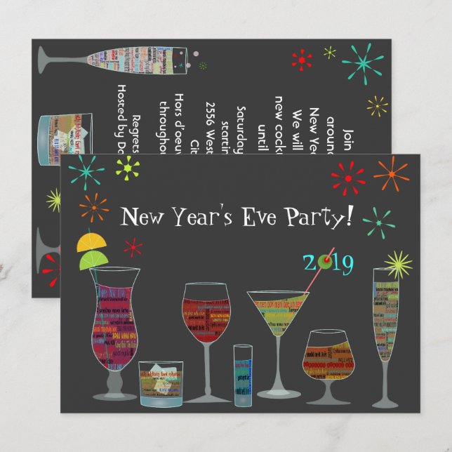 Global Cocktails New Year's Eve Invitation (Front/Back)