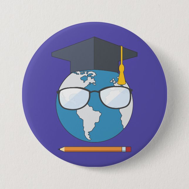 Global Education Graduation Cap Earth Smart Planet 7.5 Cm Round Badge (Front)