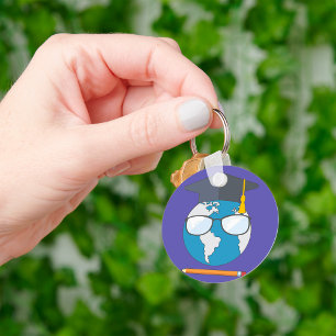 Global Education Graduation Cap Earth Smart Planet Key Ring