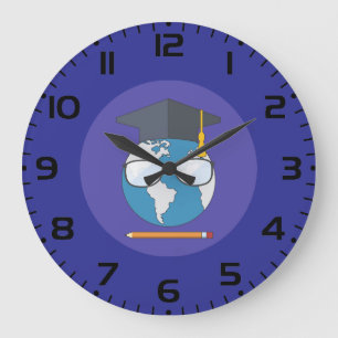 Global Education Graduation Cap Earth Smart Planet Large Clock