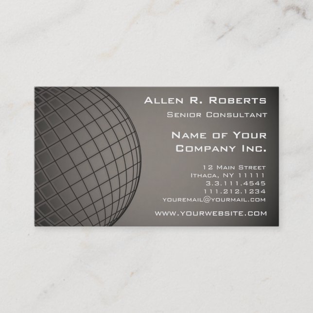 Global Elegance Earth Globe Silver Brown Modern Business Card (Front)