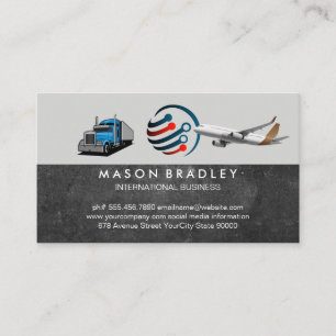 Global Logo   Semi Truck   Commercial Plane Business Card