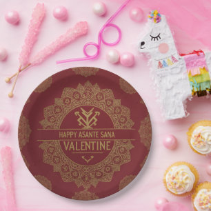 Global Luxe Happy Valentine's Day: Red & Gold Adi  Paper Plate