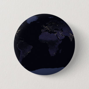 Global Map Earth's City Lights At Night. 6 Cm Round Badge