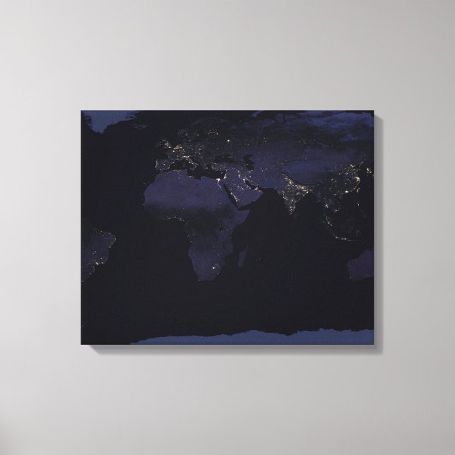 Global Map Earth's City Lights At Night. Canvas Print (Front)