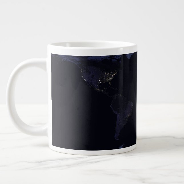Global Map Earth's City Lights At Night. Large Coffee Mug (Left)