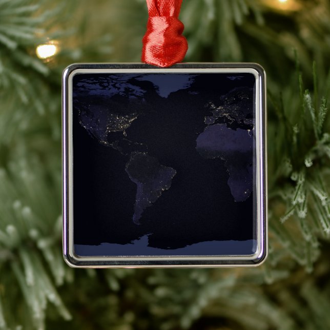 Global Map Earth's City Lights At Night. Metal Tree Decoration (Tree)