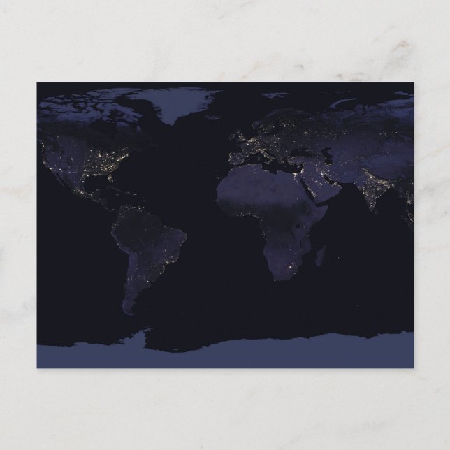 Global Map Earth's City Lights At Night. Postcard (Front)