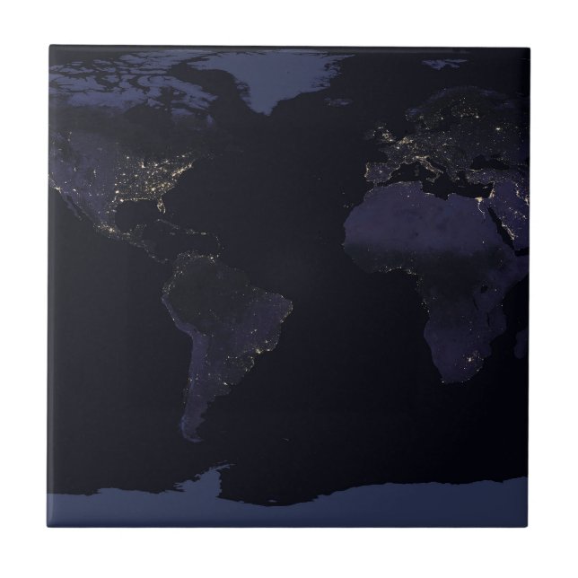 Global Map Earth's City Lights At Night. Tile (Front)