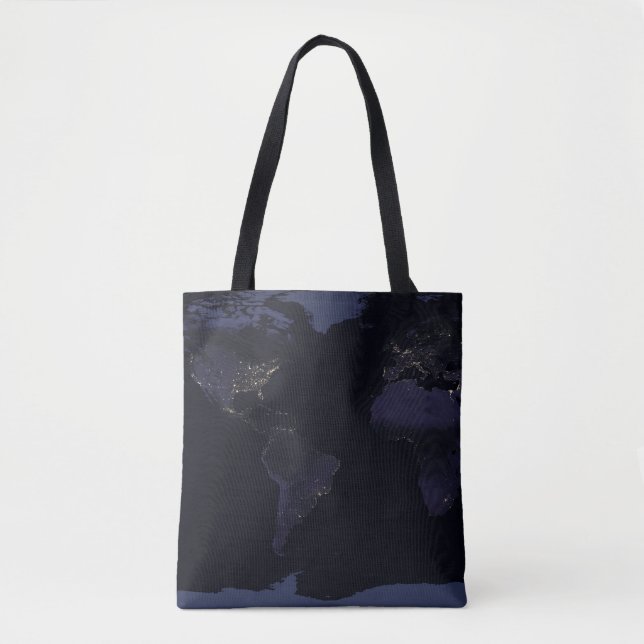 Global Map Earth's City Lights At Night. Tote Bag (Front)