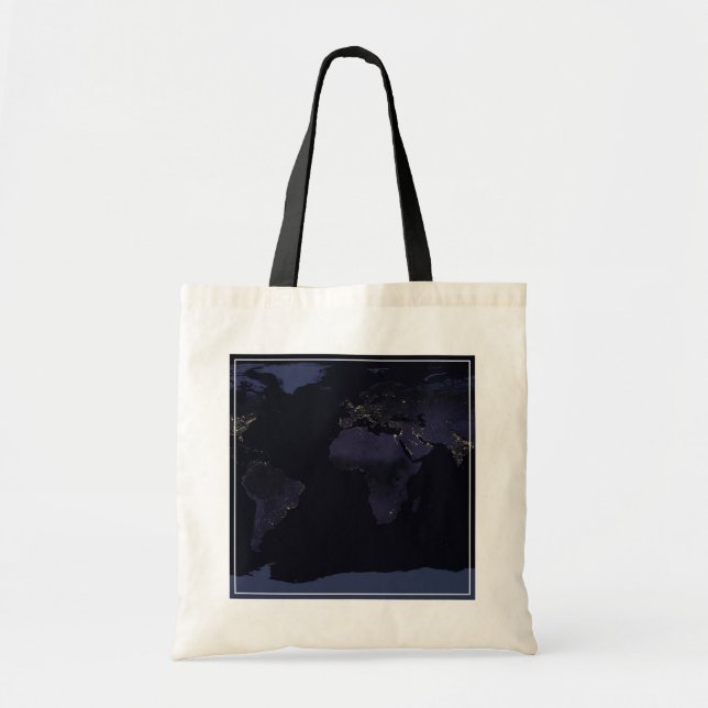 Global Map Earth's City Lights At Night. Tote Bag (Front)