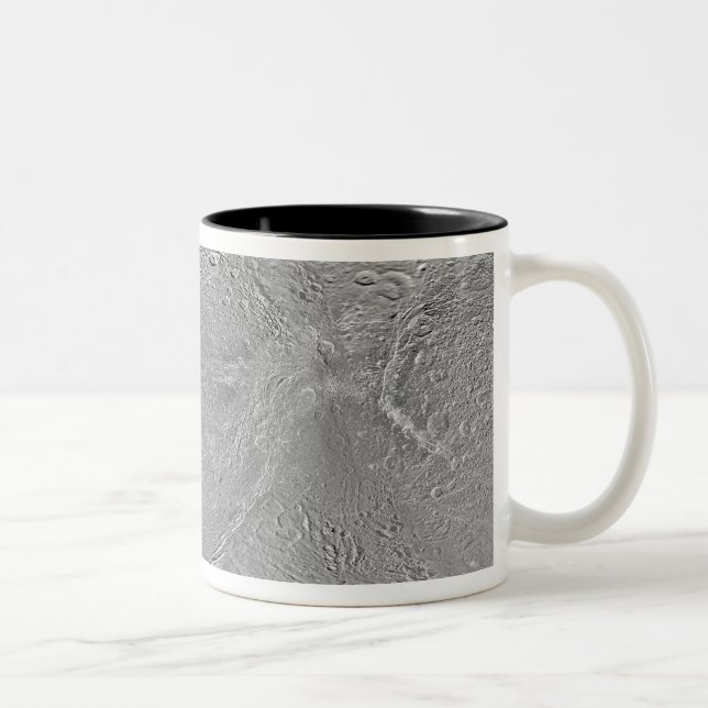Global map of Saturn's moon Dione Two-Tone Coffee Mug (Right)