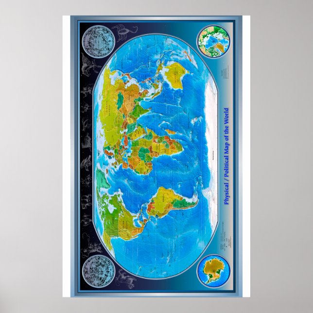 " Global: Physical/Political World MAP ... Poster (Front)