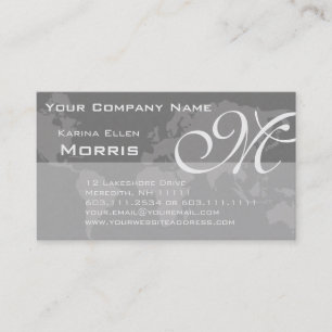 Global Professional Elegant Monogram World Map Business Card
