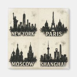 Global Skyline Ink Iconic Monochromatic Cities Magnet