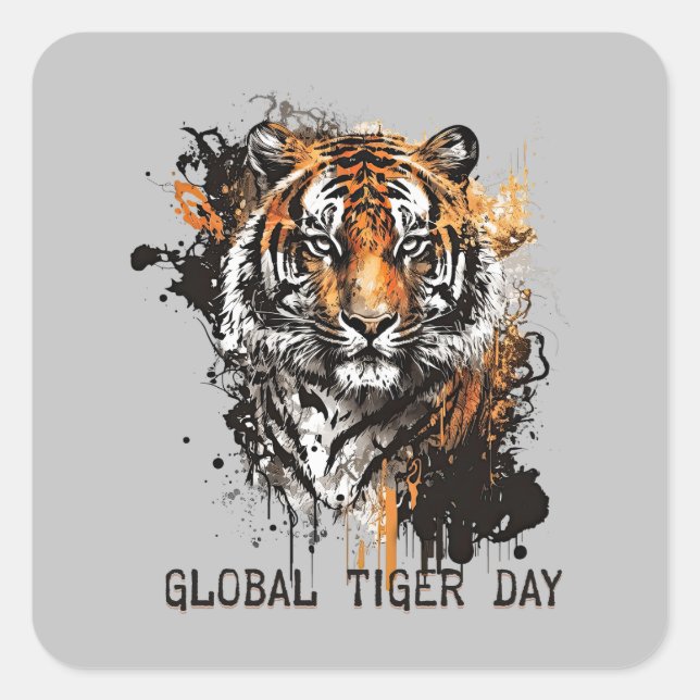 Global Tiger Day, grunge tiger Square Sticker (Front)